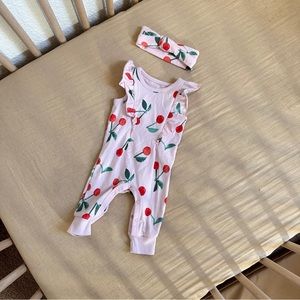 Cat and jack newborn cherry bodysuit with headband